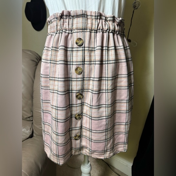 Ultra Flirt brand Plaid Button-Front Skirt in Pink with attached top dress - Picture 2 of 10